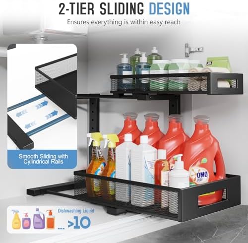 1 Pack-11.4"-16.14"H Under Sink Storage Organizer, Large 2-Tier Ele...