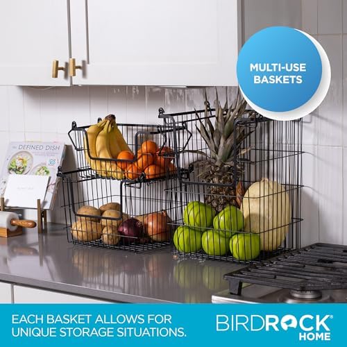 BIRDROCK HOME 3pc Stackable Wire Storage Bins - Fruit Vegetable Organizer - M...