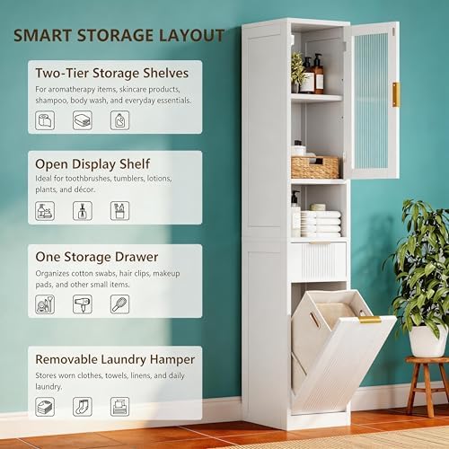 Einhomn 67" Tall Bathroom Storage Cabinet with Removable Laundry Basket ...