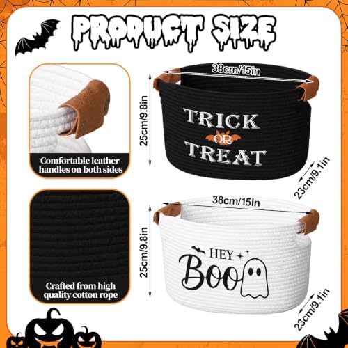 Potchen 2 Pcs Halloween Boo Cotton Rope Basket with Handles