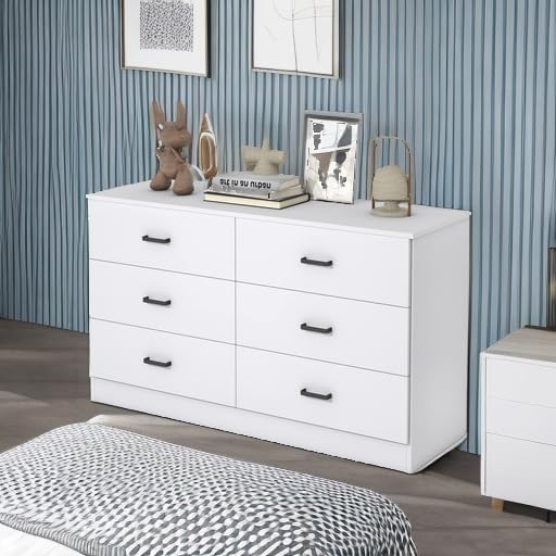 Bigbiglife Wood Dresser for Bedroom, 6 Drawer Double Dresser, Modern Chest of...