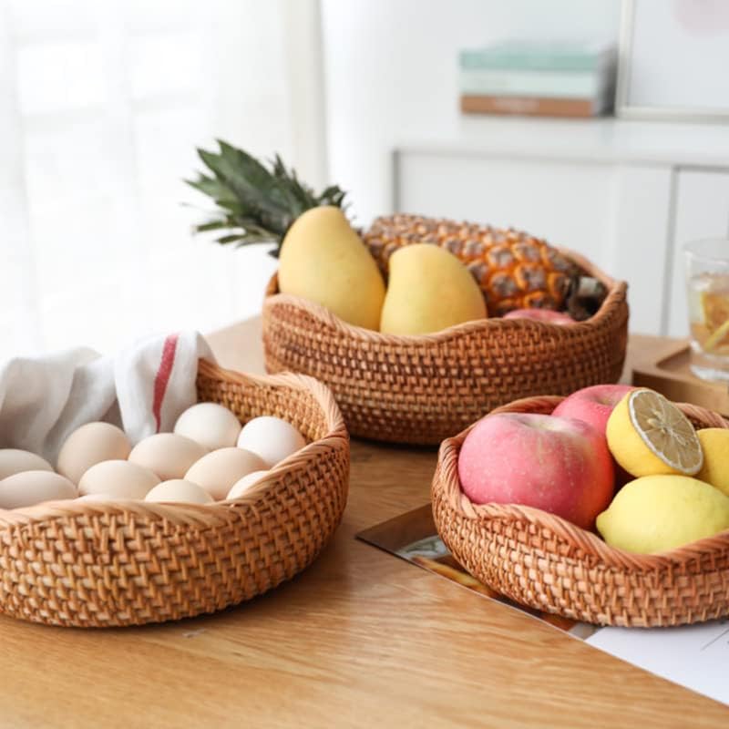 Rattan Bread Basket, Hand Woven Fruit Basket, Wicker Serving Basket Bowl, Dec...