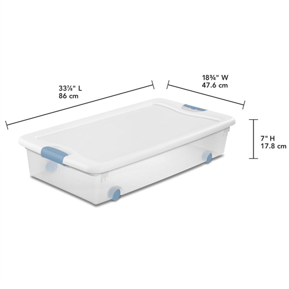 Sterilite 8-Pack Wheeled Latching Box, Plastic Under Bed Storage Bins with Li...