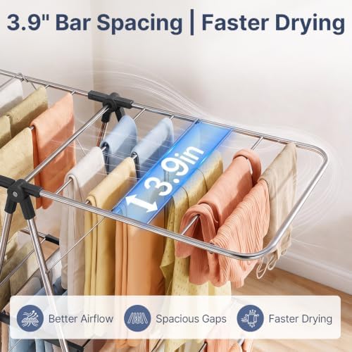 Stainless Steel 2-Tier Foldable Clothes Drying Rack, 57 Inches Max Height
