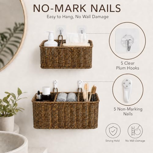AceList Hanging Wall Basket with Removable Dividers, Set of 2 Woven Storage B...