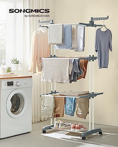 SONGMICS 4-Tier Clothes Drying Rack, Foldable, Rolling, 66.6-Inch Tall