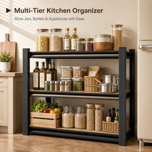 Heavy Duty Garage Shelving, Metal Storage Shelves, 3 Tier Adjustable Storage ...