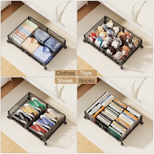 Yecaye Under Bed Storage with Wheels, 2 Pack Under Bed Shoe Storage, Black