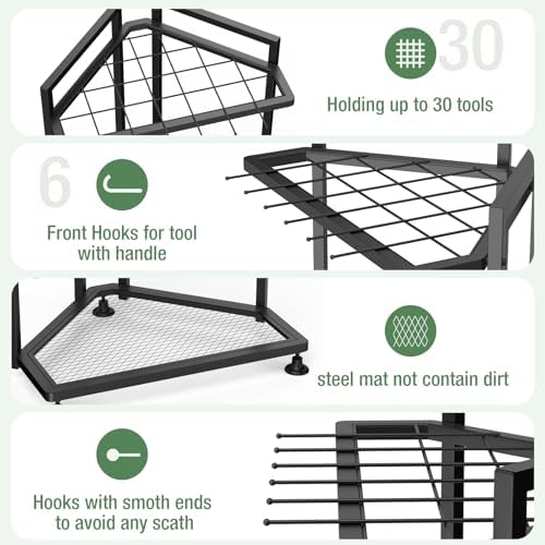 Garden Tool Organizer for Corner,Metal Yard Tool Organizer for Long-Handled T...