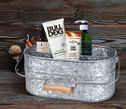 Goroly Home Galvanized Metal Caddy Storage Bin with Wooden Handle, 4 Compartm...