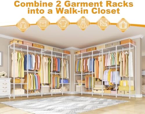 ULIFHOME H50 Clothes Rack, Large Clothing Racks for Hanging Clothes, White