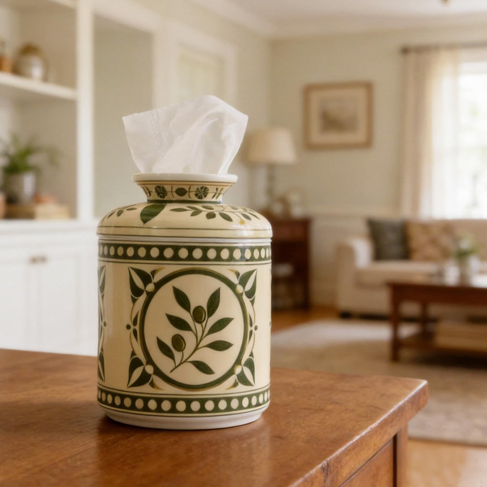 Ceramic Modern Tissue Box Cover,Round 6.7" Tissue Box Holder Dispenser,T...