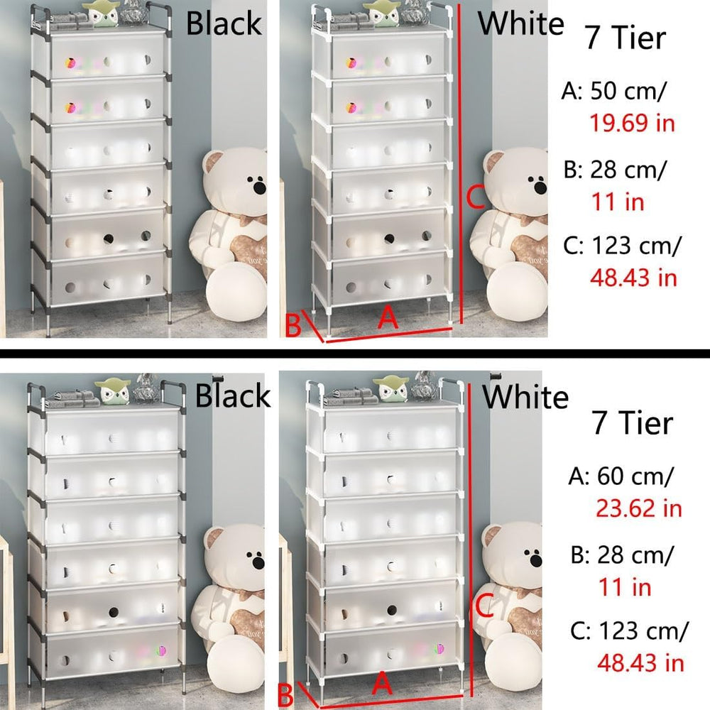 Shoe Rack, 3-7 Tier Reversible Shoes Storage Cabinet with Plastic Doors and 5...