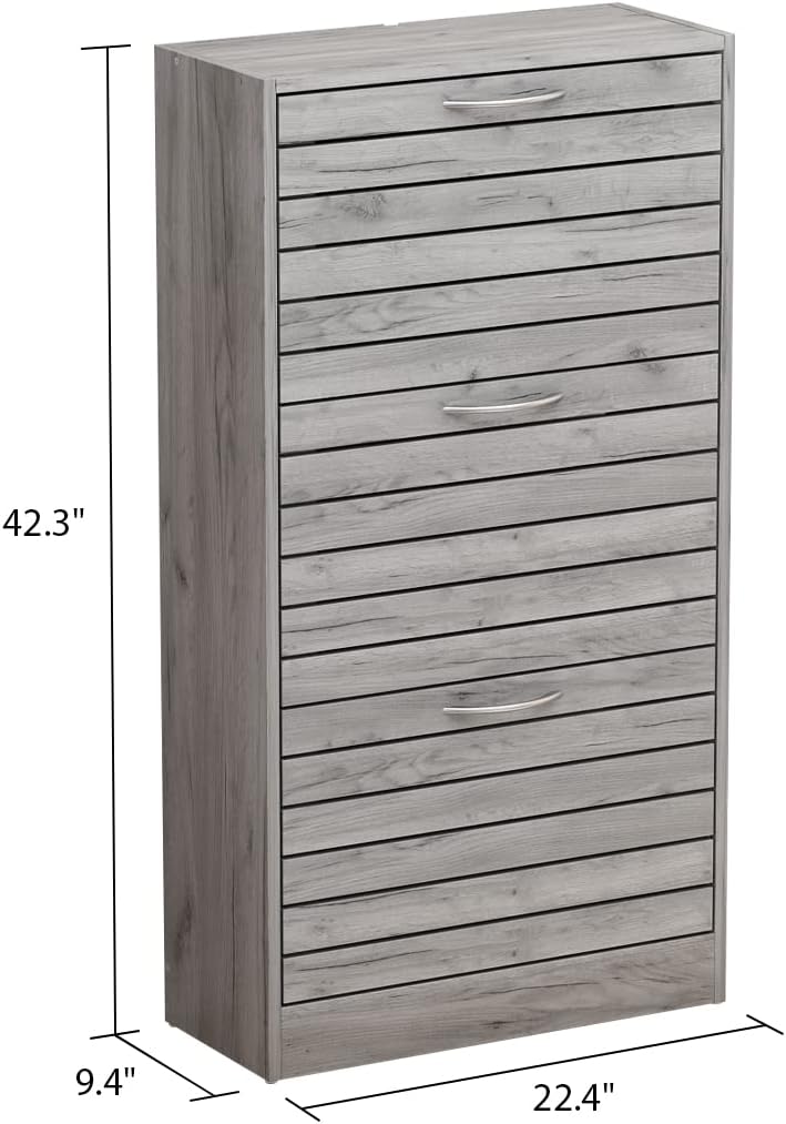 AGOTENI Shoe Cabinet, Grey Narrow Shoe Storage Cabinet with 3 Flip Doors &...