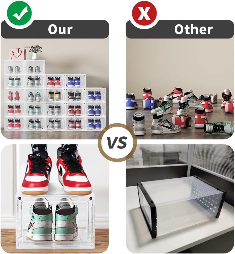 Large Clear Plastic Shoe Boxes Stackable Organizing Sneaker, 10 Pack Drop Fro...