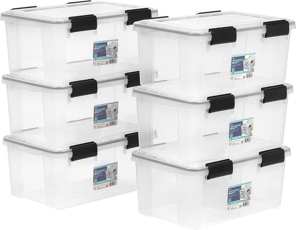 IRIS USA 6-Pack 19 Qt Storage Bins with Gasket Lids, Clear/Black