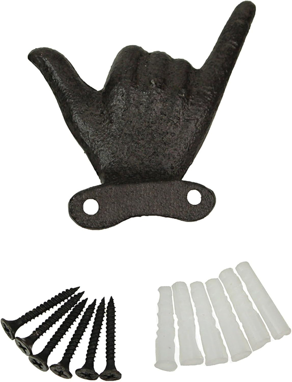 Zeckos Set of 3 Hand Gesture Wall Hooks, Brown Distressed Cast Iron, 4 Inch