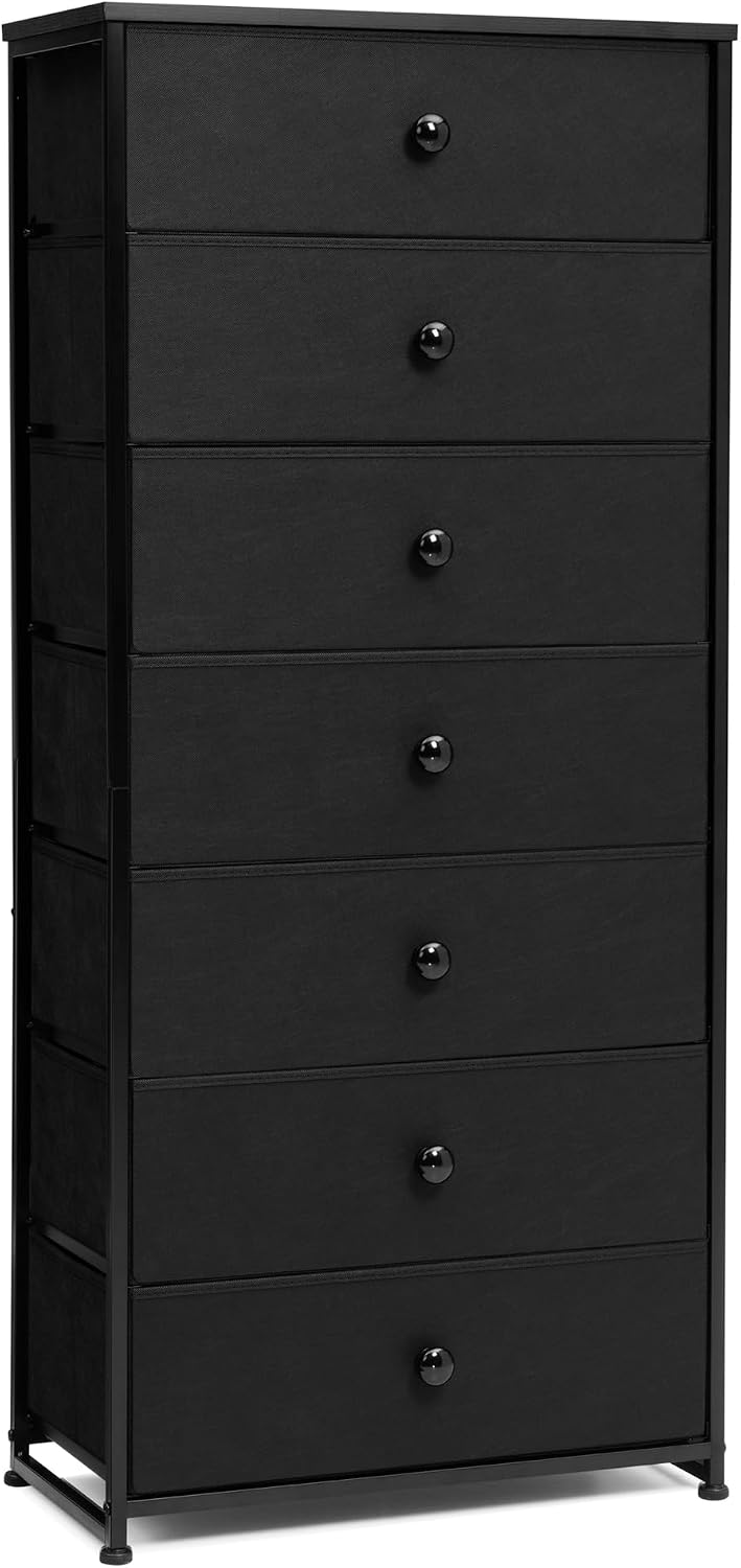 Fabric Dresser for Bedroom, Wide 7-Drawer Tall Vertical Tower (Black)