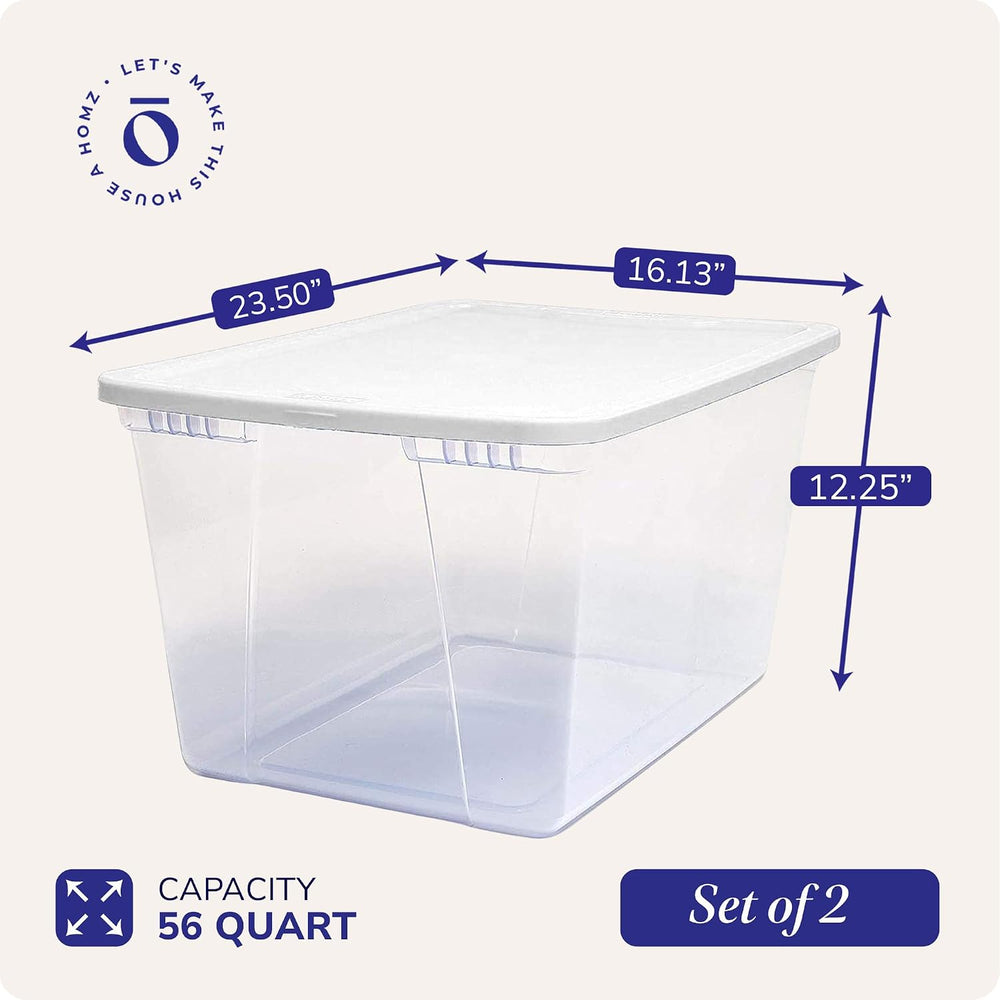 HOMZ Snaplock, Large Clear Plastic Storage Organizer Bins w/Lids, 2 Pack