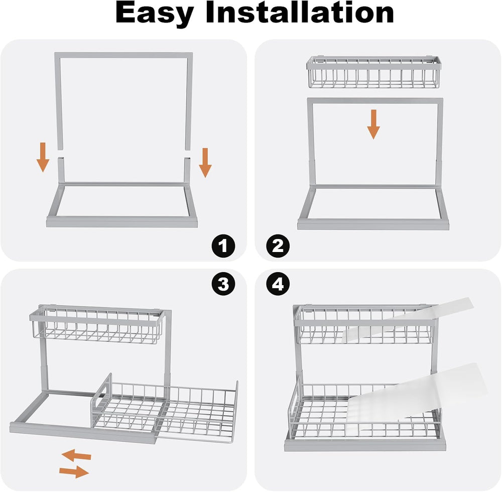 REALINN Under Sink Organizer, L-Shaped 2 Tier Pull Out Cabinet Organizer