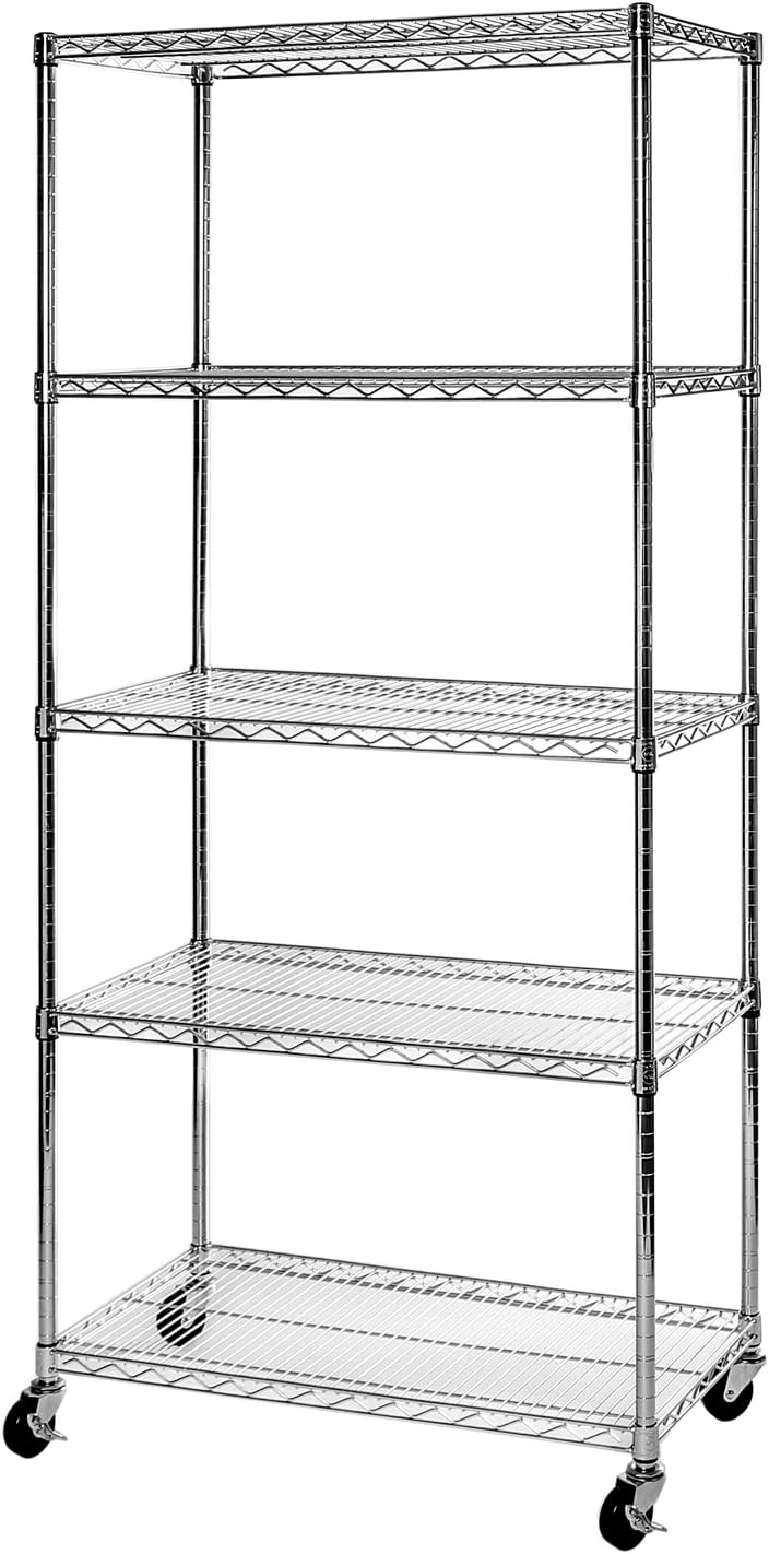 UltraDurable Commercial-Grade 5-Tier Steel Wire Shelving with Wheels, 36"...