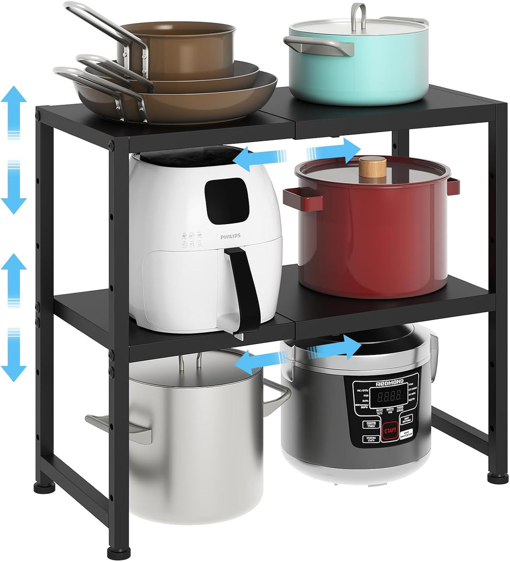 2-Tier Expandable Metal Storage Shelves,150LBS Heavy Duty Shelving Units and ...