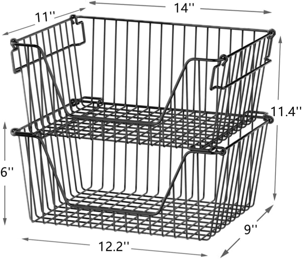 Slideep Wire Storage Baskets for Organizing, 4 Pack 14'' Stacking Met...