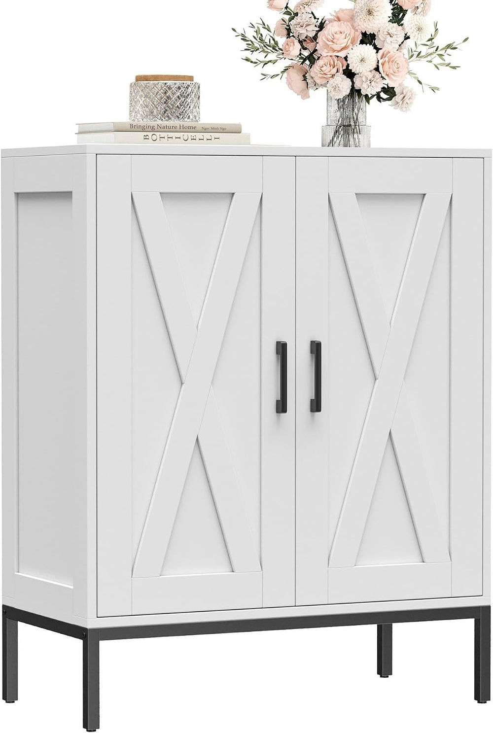 Homleke Farmhouse Shoe Cabinet with 2 Barn Doors & Metal Legs