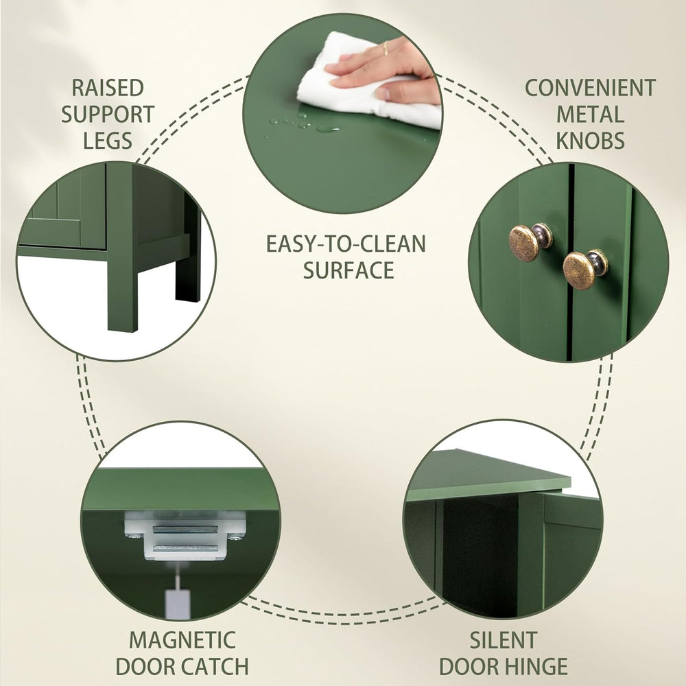 VINGLI Green Bathroom Storage Cabinet Free Standing, Wooden Floor Cabinet wit...