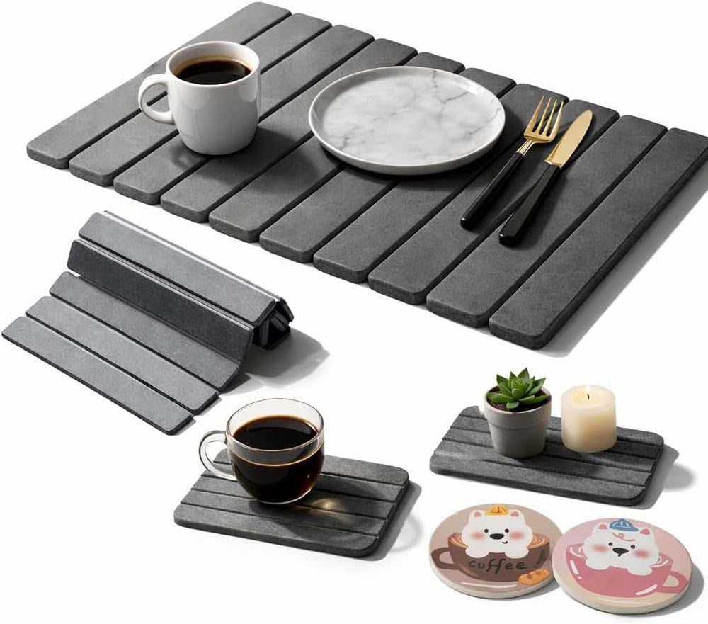 Large Stone Dish Drying Mat for Kitchen Counter, Foldable Quick Dry Stone Dis...