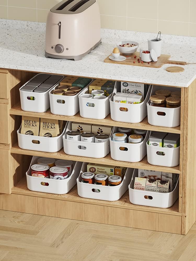White Plastic Bins/Storage Organizers - Pantry Baskets, Bins for Shelves, Org...