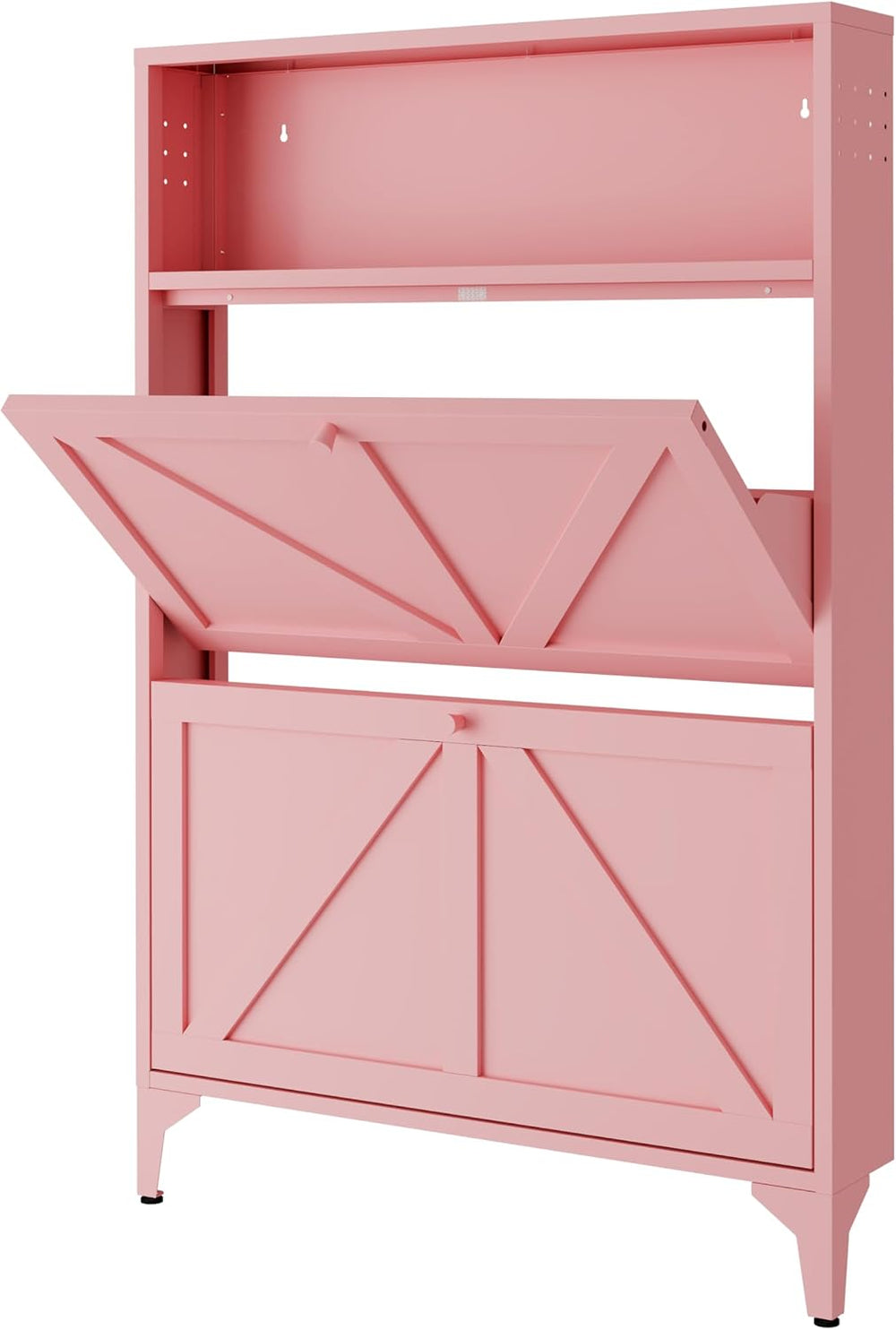 Shoe Cabinet with 2 Flip Drawers and Open Top Space-Metal Narrow Shoe Rack fo...