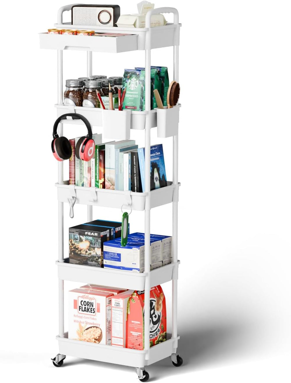 Sorgion 5 Tier Rolling Cart Organizer,Bathroom Cart Organizers with Wheels La...