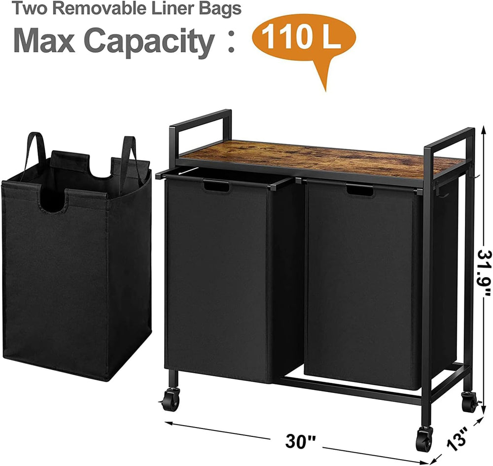 WOWLIVE Double Laundry Hamper with Wheels, Rolling Laundry Basket Organizer