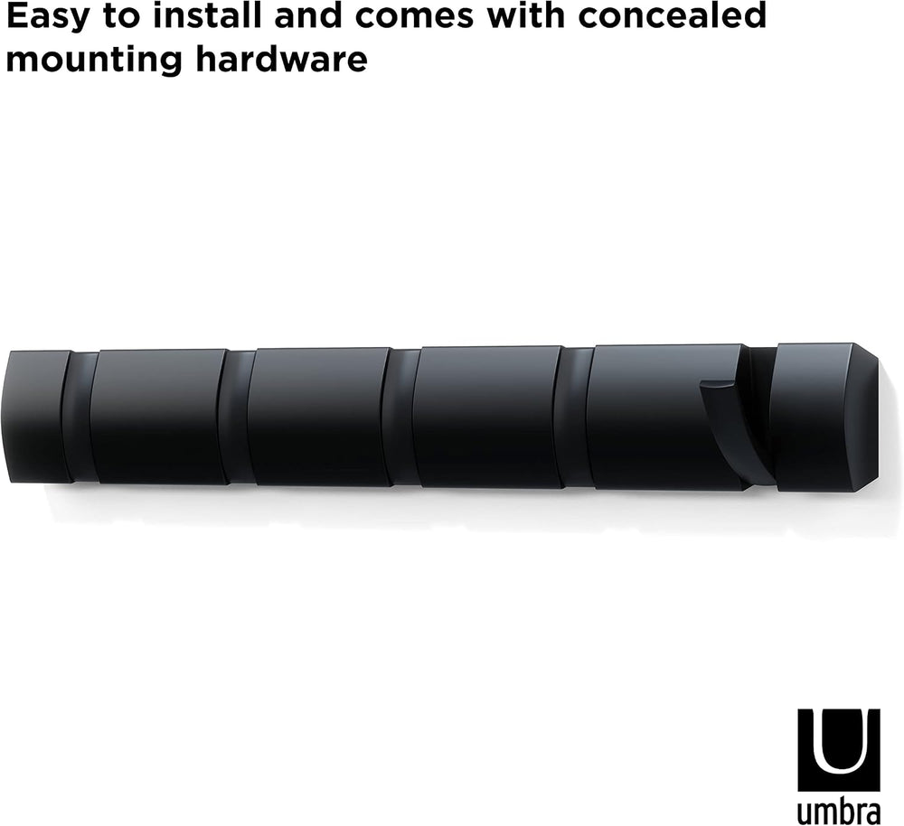 Umbra Flip Coat Rack, Wall Mounted 5-Hook Space Saving, Black/Black