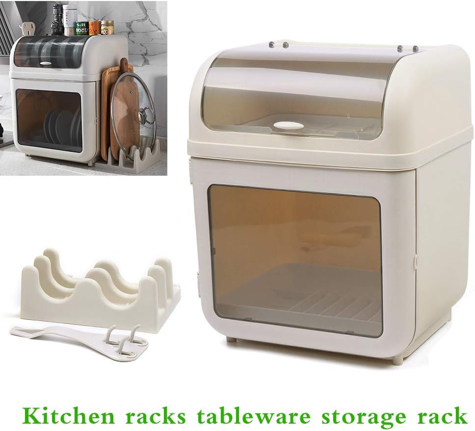 Dish Drying Rack and Drain Board with Lid Cover, Bottle Dryer Holder with Pot...