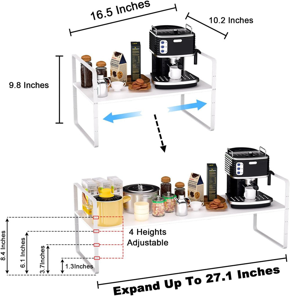 Expandable Kitchen Cabinet Shelf Organizers 2 Pack, Stackable Metal Pantry St...