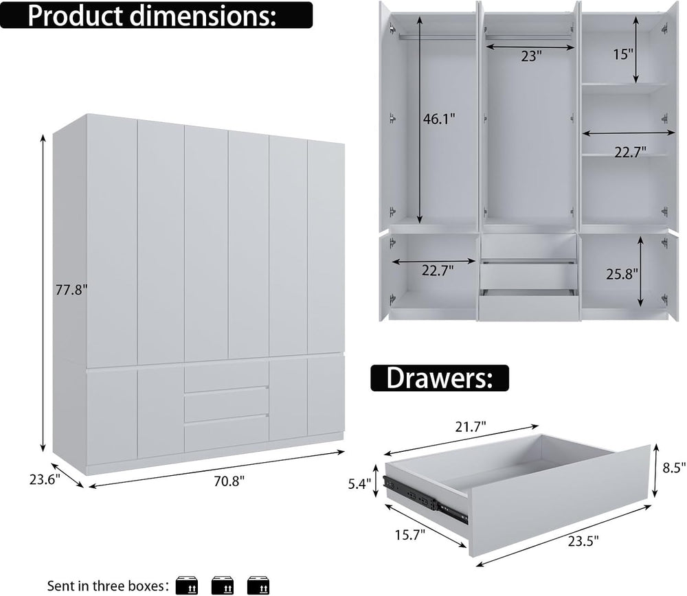 Mekminop Large Armoire Wardrobe Closet with Drawers and Shelves, White Bedroo...