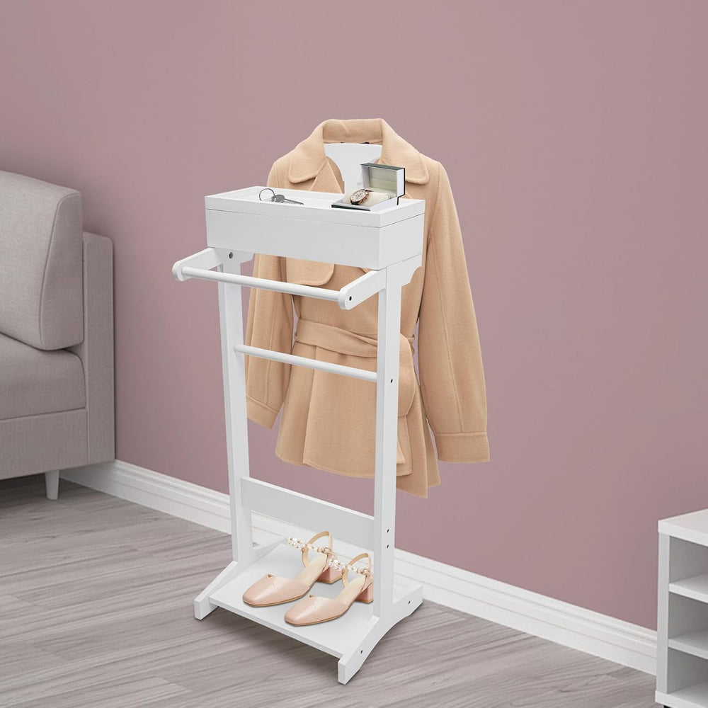 Valet Stand for Man & Women, Wood Suit Rack Suit Valet Stand with Top Tray