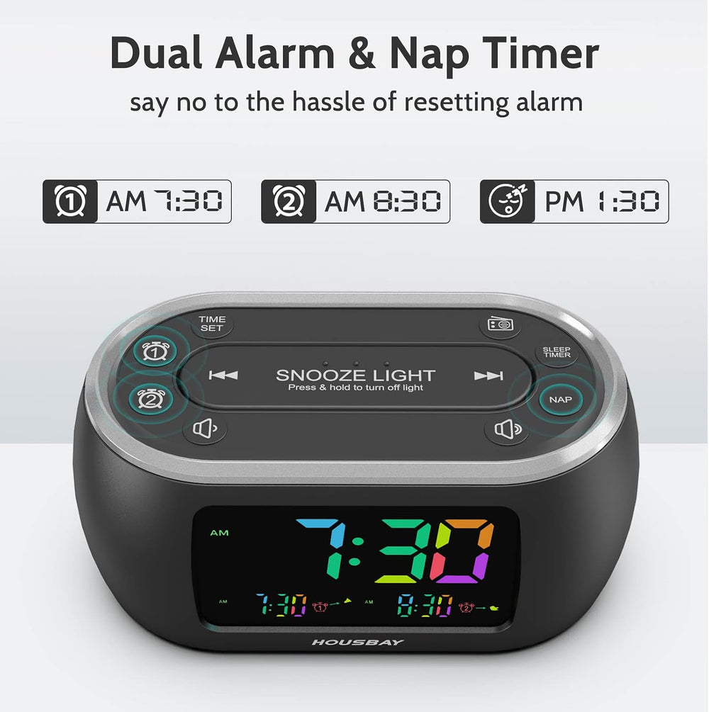 HOUSBAY Digital Alarm Clock Radio for Bedrooms with Rainbow Display