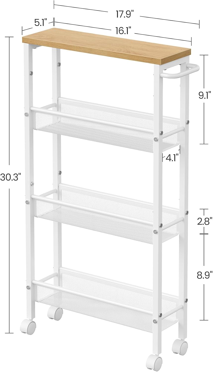 VASAGLE 4-Tier Slim Rolling Storage cart with Wheels, 5.1 Inches, Metal