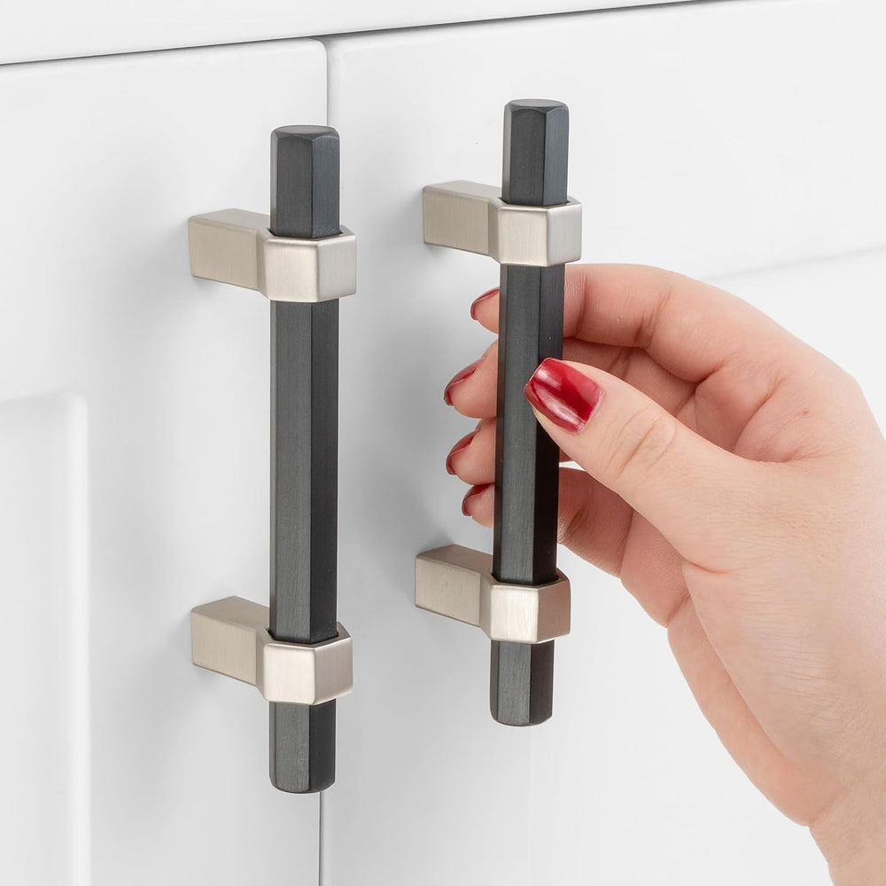 3 Inch Matte Black and Brushed Nickel Cabinet Pulls 10 Pack P1310