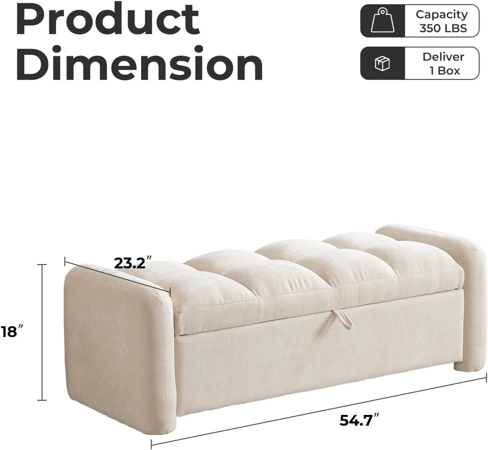 Oversized Ottoman Bench with Storage, Chenille Beige