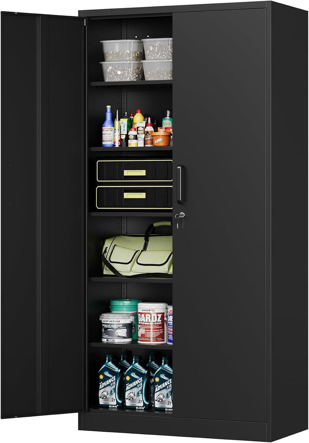 MIIIKO Metal Garage Storage Cabinet with 2 Doors and 5 Shelves,71" Metal...