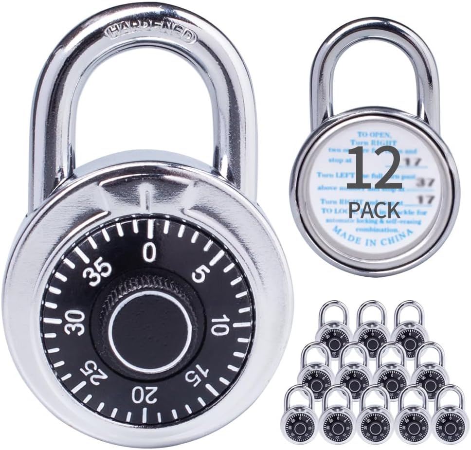 3-Digit Combination Padlocks, Metal Body & Black Dial, Pack of 12
