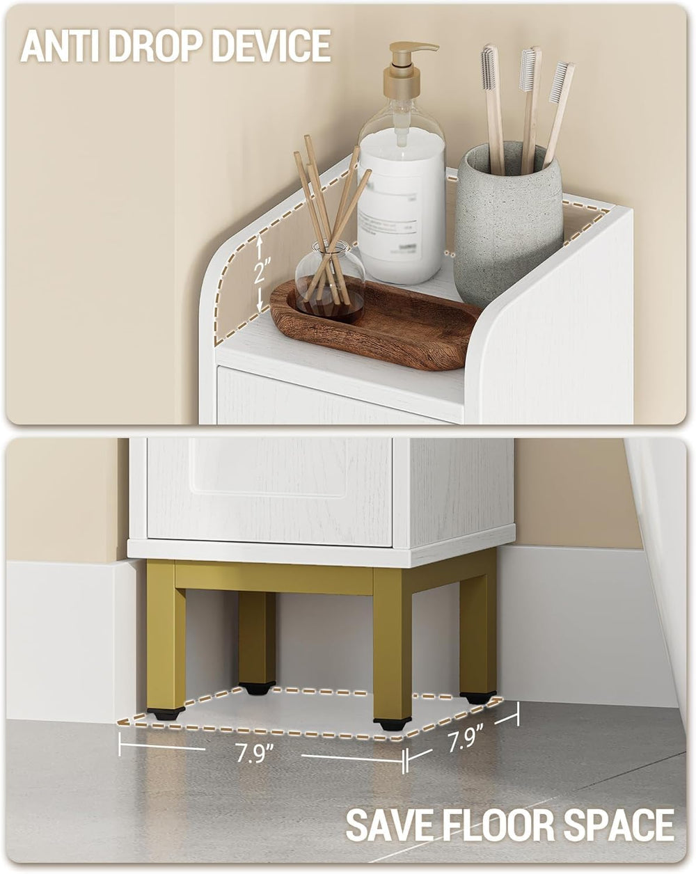 Hzuaneri Slim Bathroom Storage Cabinet, Narrow Bathroom Organizers,2 Doors