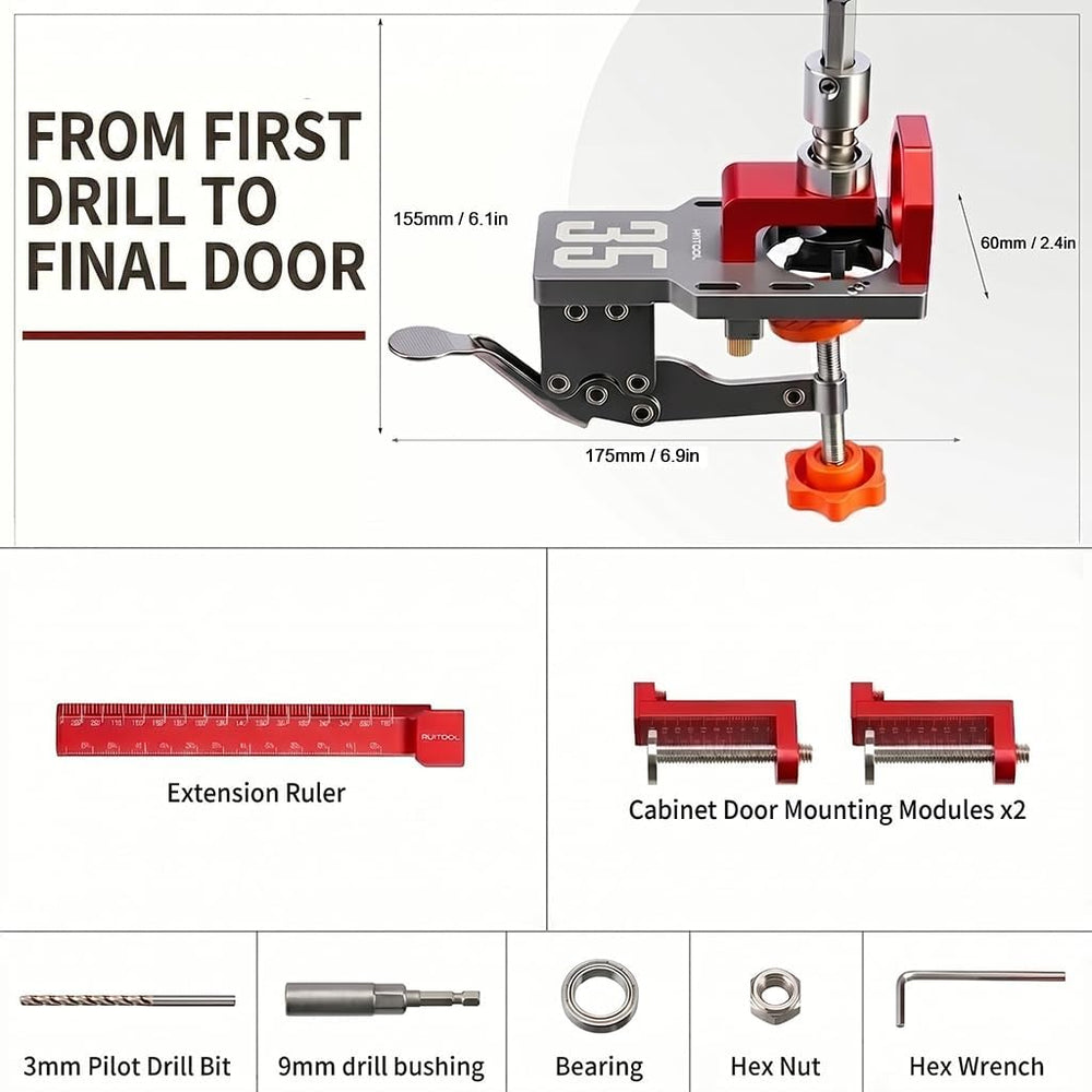 RUITOOL 35mm Concealed Hinge Jig System, Cabinet Door Mounting Jig & Door...