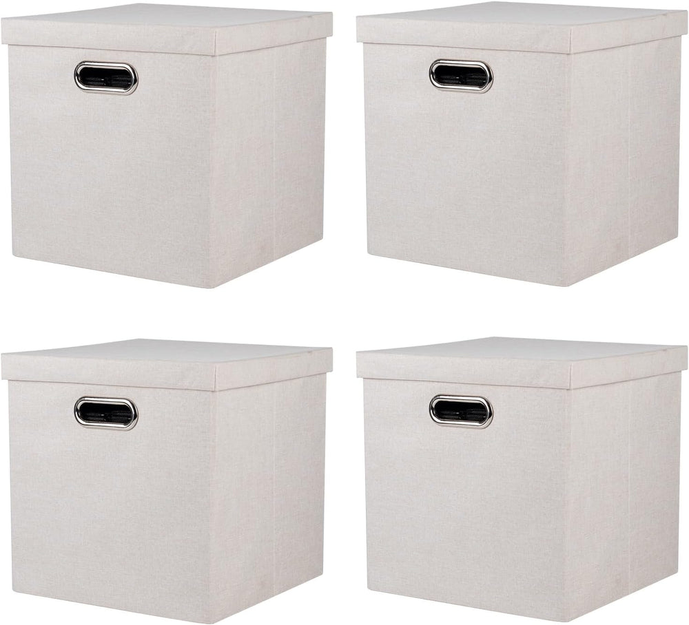 Storage Bins with Lids, Collapsible Linen Fabric Boxes Organizer Containers w...