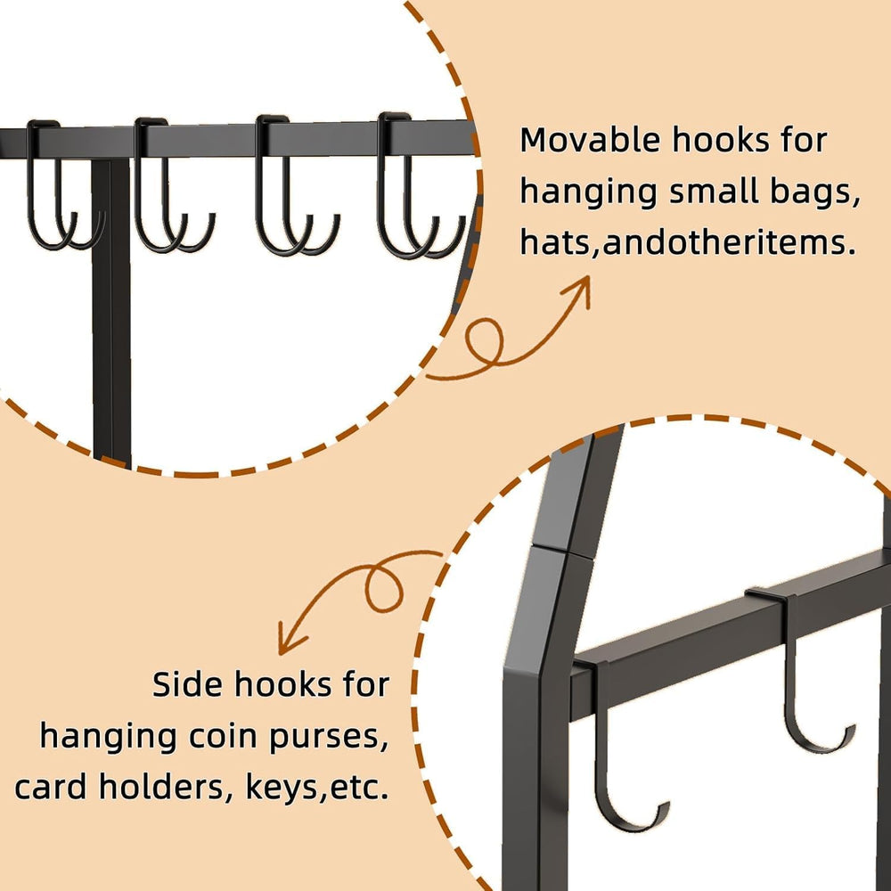 Hall Tree with Hanging Hooks,Heavy-Duty Metal Coat Rack with Shoe Shelves,3-T...