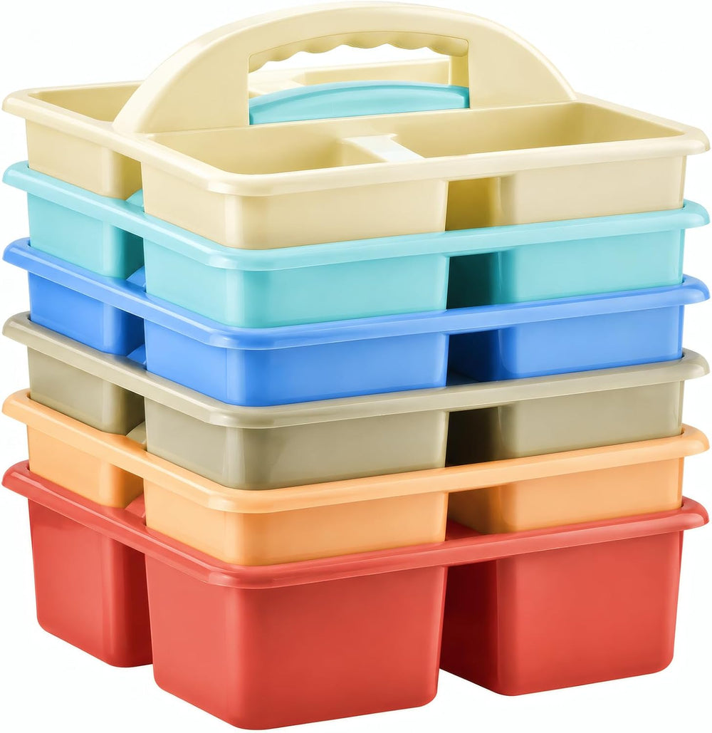 ALINK Plastic Classroom Caddy Organizer with Handle, 6-Pack 4 Compartments